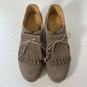 The Office Of Angela Scott Tan Suede Mr. Derby Wedge Oxford Size 38 US 8